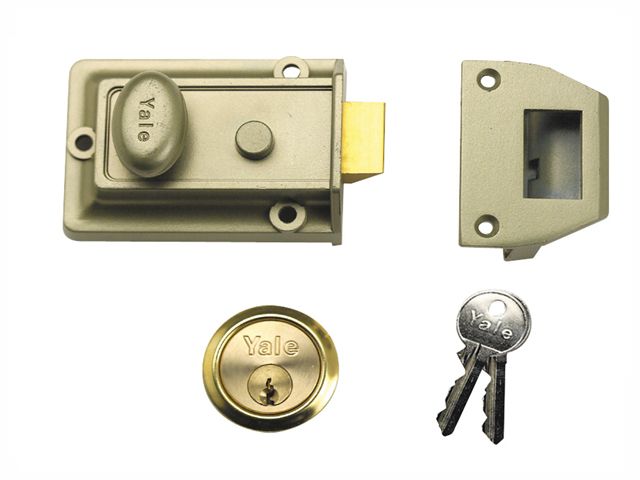 Yale P77 Traditional Nightlatch 60mm Backset in Electro Nickle Brass and Polished Brass