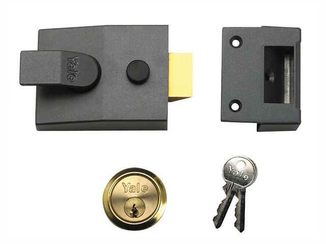 Yale P89 Deadlock Nightlatch with 60mm Backset in Dark Metallic Grey and Polished Brass