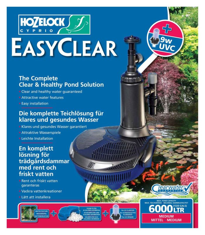 Hozelock EasyClear 1764 6000L All-In-One Pond Pump, Filter and UVC
