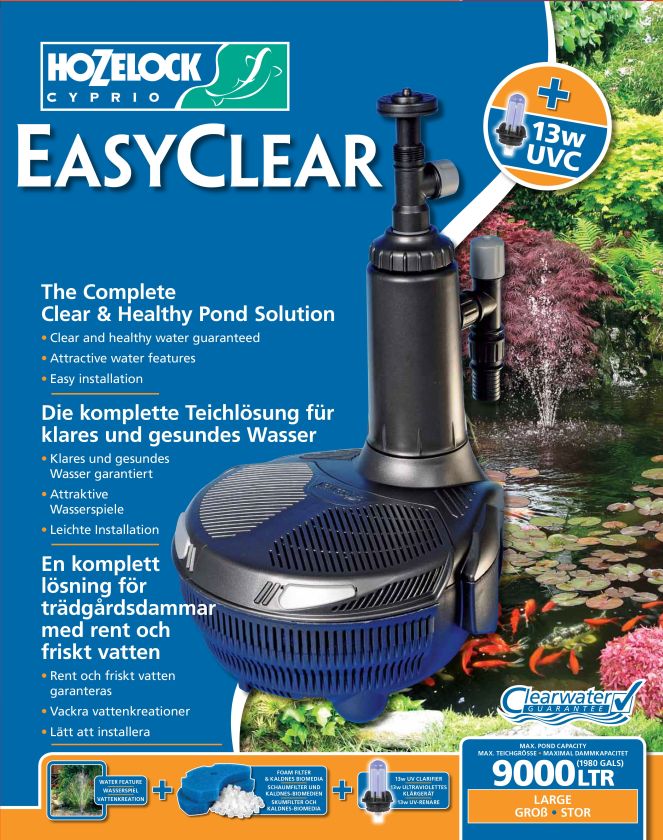 Hozelock 1768 EasyClear Pump 9000L combined filter pump and UVC
