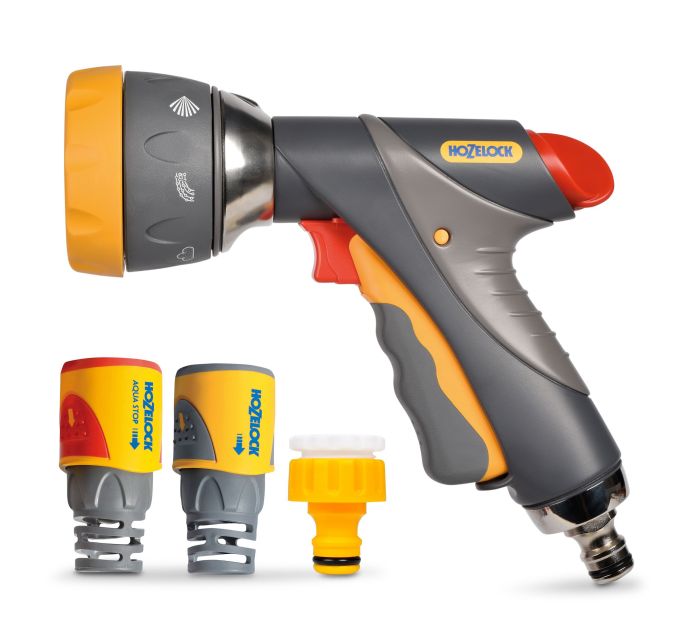 Hozelock 2371 Multi Spray Pro Gun Set with zinc alloy body and connectors