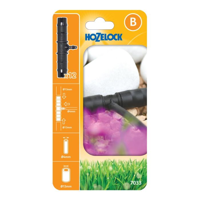 Hozelock 7033 Reducing T-Connectors pack of 12 for 13mm and 4mm hose