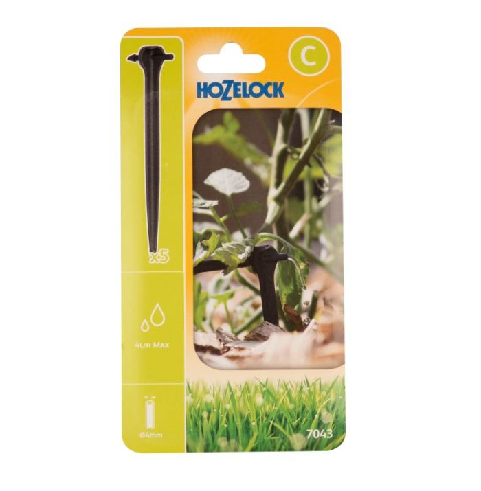 Hozelock 7043 End-of-Line Pressure Compensating Dripper Spikes 4LPH 4mm Pack of 5