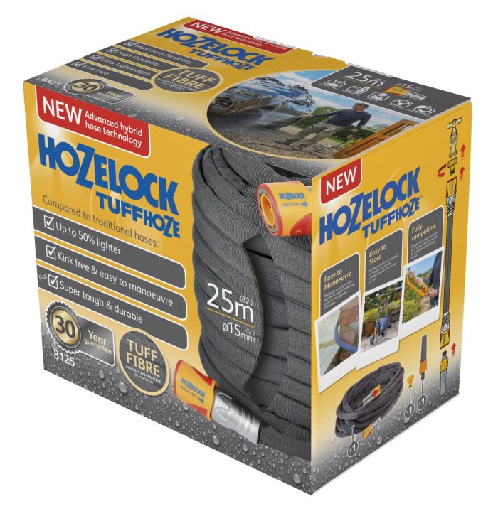 Hozelock 8125 Tuff Hoze - 25m hybrid garden hose with fittings