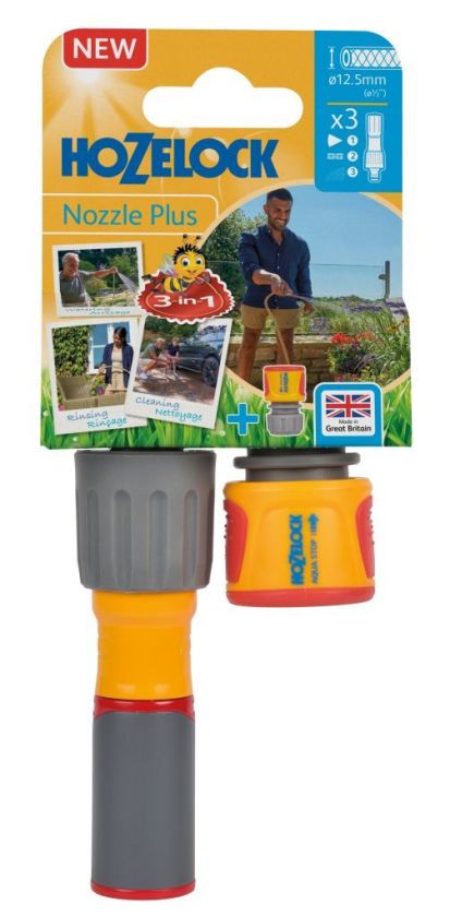 Hozelock 100-100-226 3 in 1 Nozzle Plus & Aquastop with 3 adjustable spray patterns
