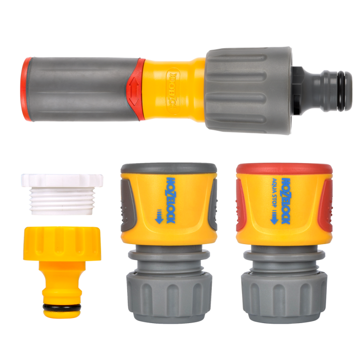 Hozelock 100-100-228 3 in 1 Nozzle Plus & Fittings Starter Set with 3 spray patterns