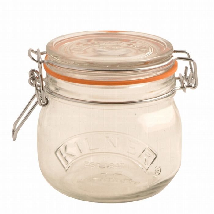 Kilner Round Cliptop Jar 0.5L glass storage jar with orange rubber seal