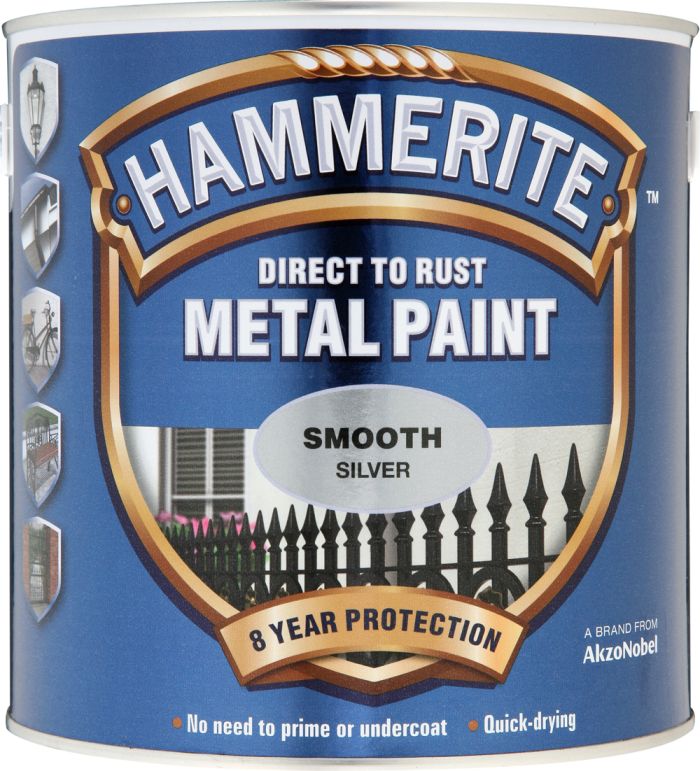 Hammerite Direct To Rust Metal Paint Smooth Silver 2.5L