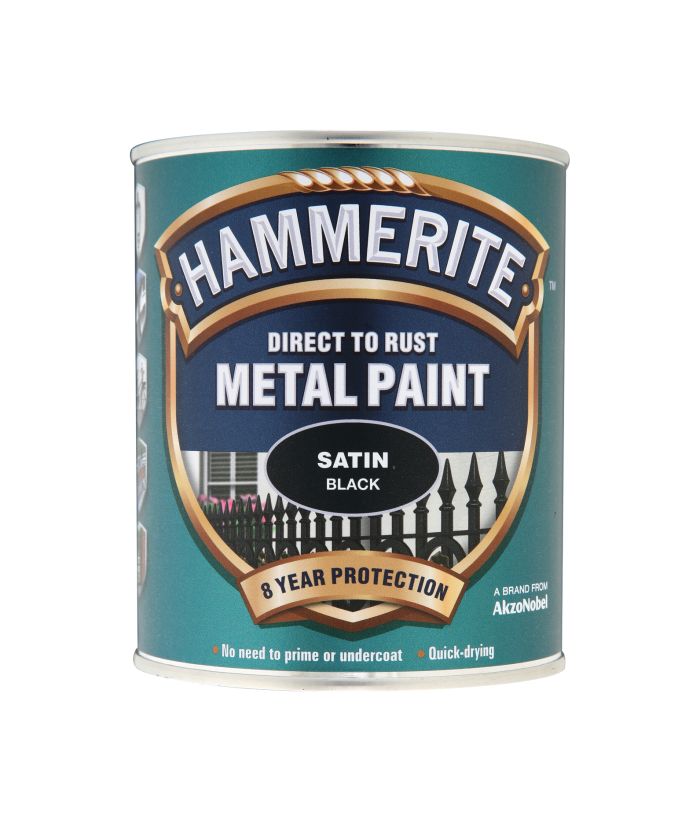 Hammerite Direct To Rust Metal Paint Satin Black 750ml