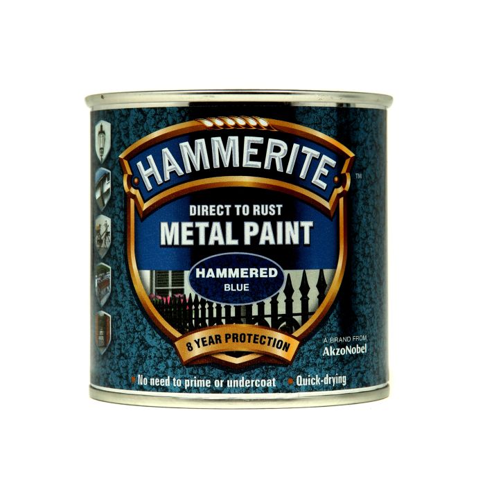 Hammerite Direct To Rust Metal Paint 250ml in Hammered Blue