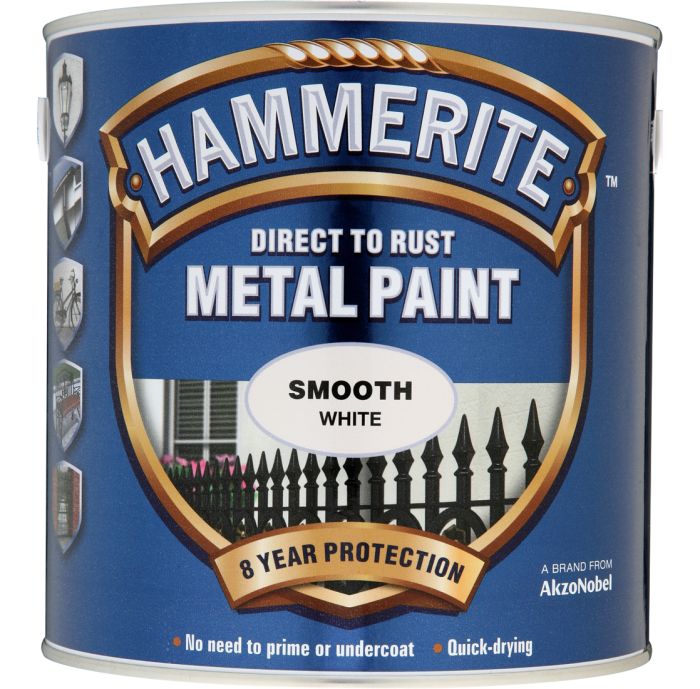 Hammerite Direct To Rust Metal Paint 2.5L tin in smooth white