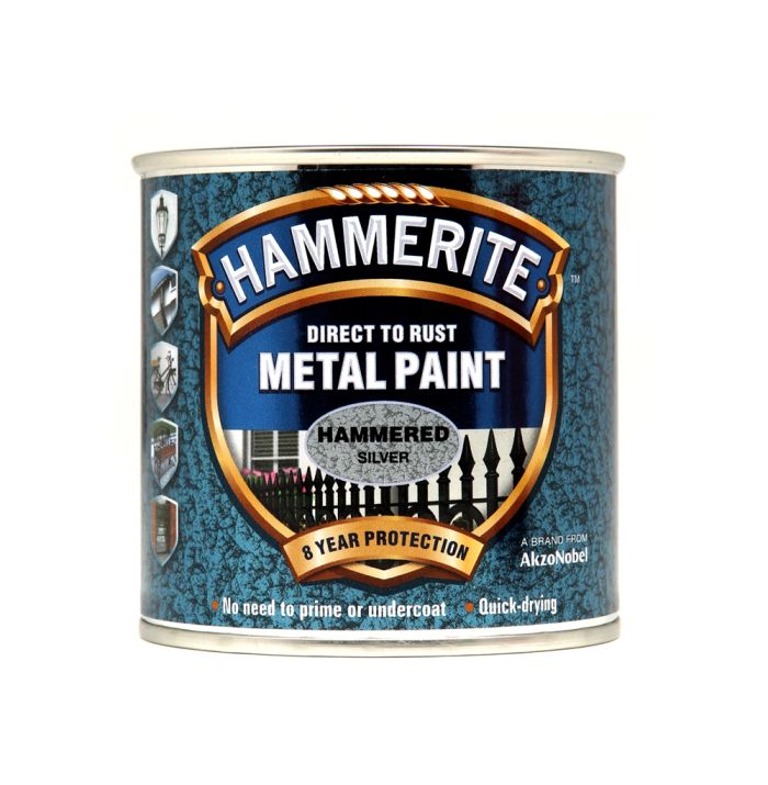 Hammerite Direct To Rust Metal Paint - Hammered Silver - 250ml tin