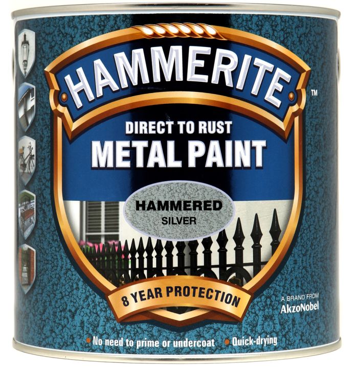 Hammerite Direct To Rust Metal Paint 2.5L in hammered silver