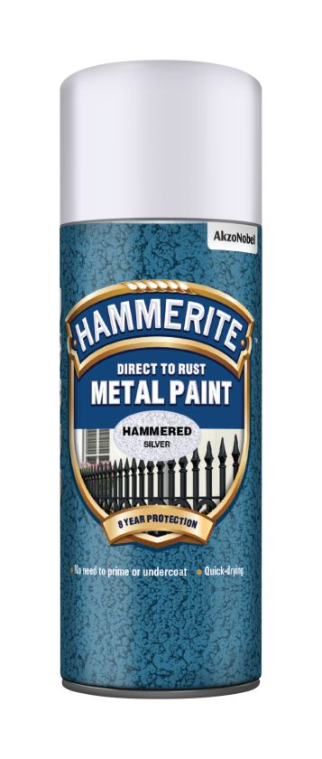 Hammerite Direct To Rust Aerosol Spray Paint, 400ml, Hammered Silver Grey