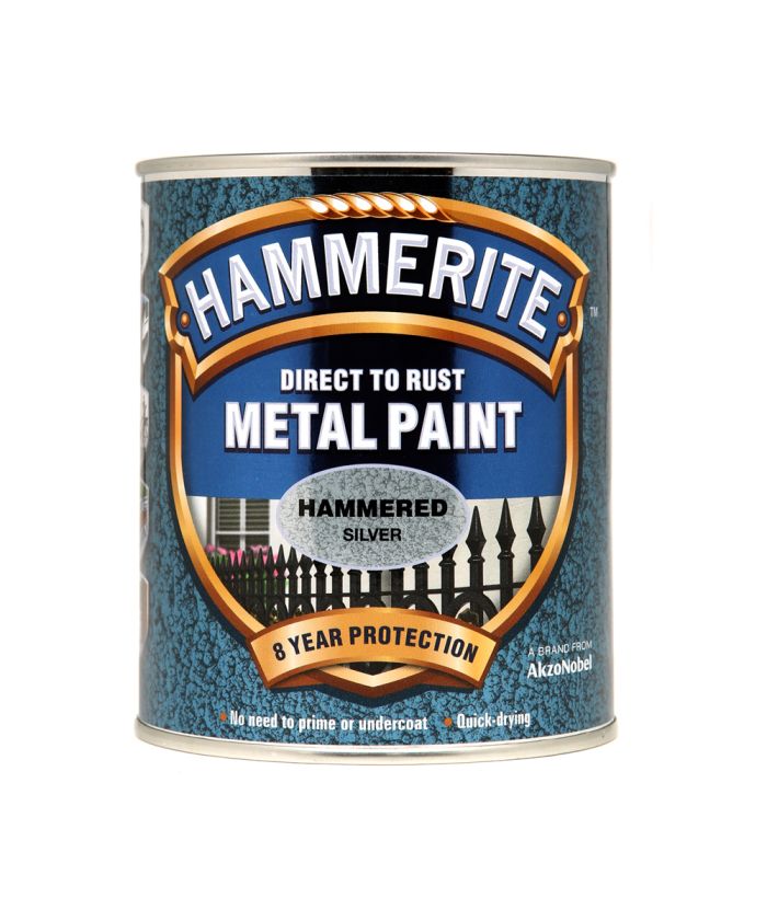 Hammerite Direct To Rust Metal Paint - Hammered Silver - 750ml