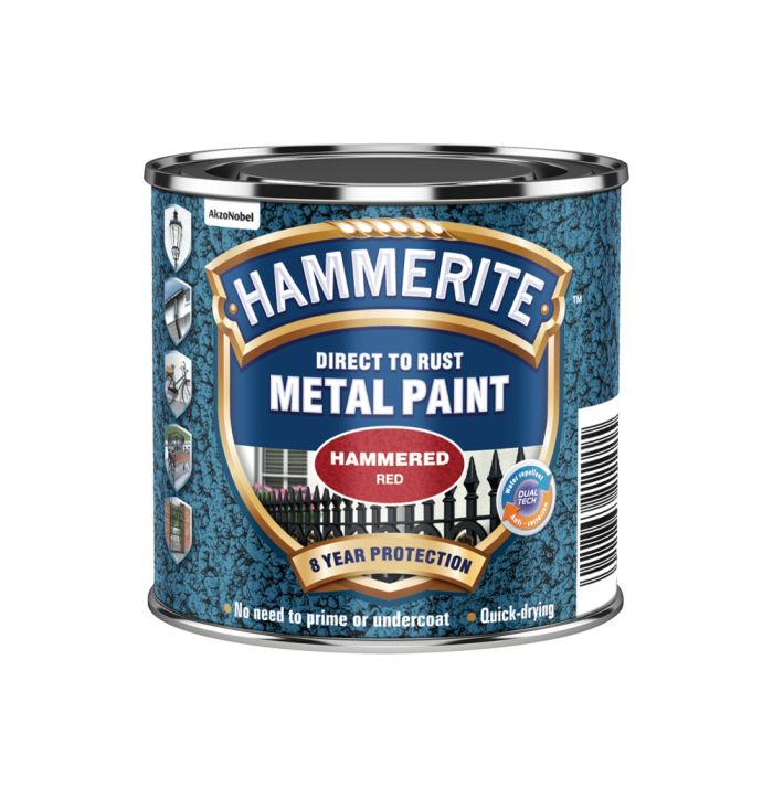 Hammerite Direct To Rust Metal Paint - Hammered Red - 250ml