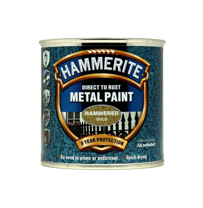 Hammerite Direct To Rust Metal Paint 250ml in Hammered Gold