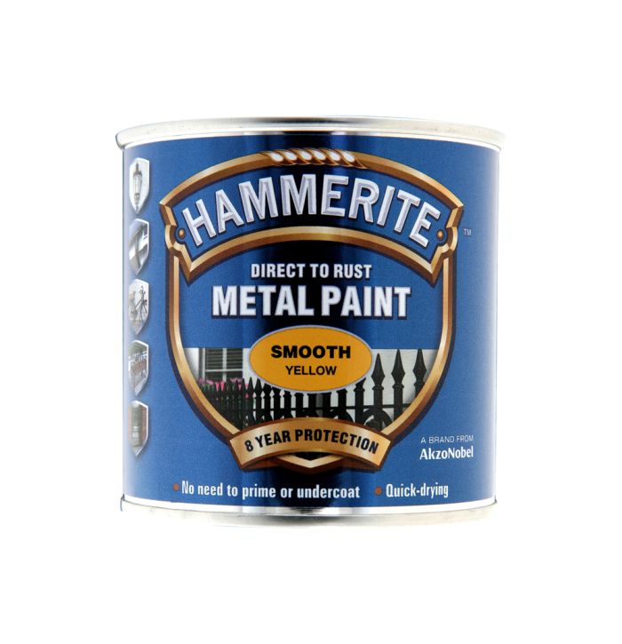 Hammerite Direct To Rust Metal Paint 250ml Smooth Yellow