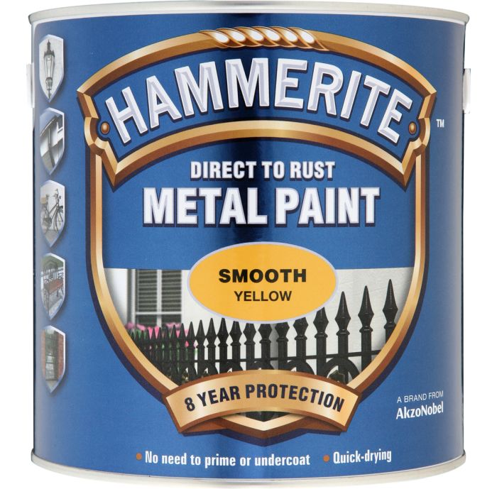 Hammerite Direct To Rust Metal Paint Smooth Yellow 2.5L tin