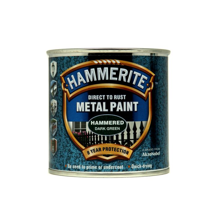 Hammerite Direct To Rust Metal Paint 250ml in hammered dark green