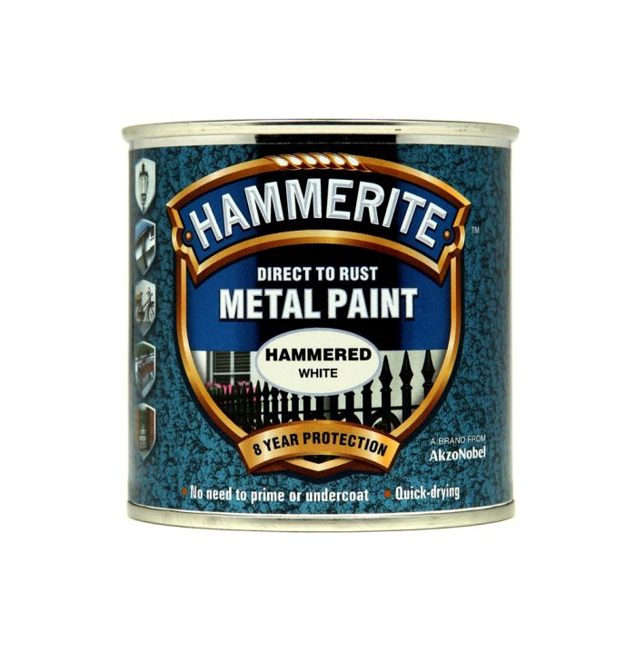 Hammerite Direct To Rust Metal Paint 250ml in Hammered White