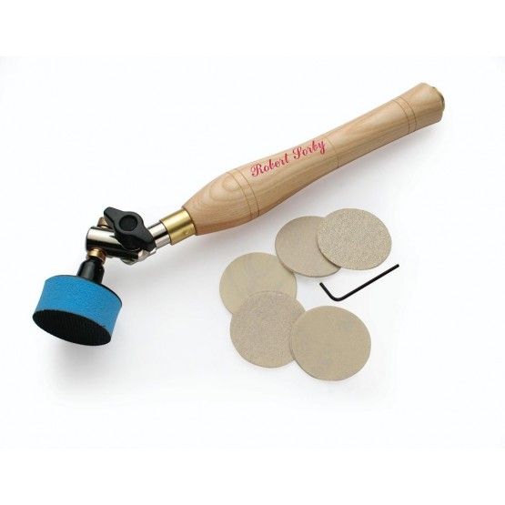 Robert Sorby W410 Sandmaster woodturning sanding tool with articulating head and 5 abrasive grits