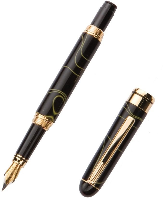 Turners Retreat ESF Round Top Euro Fountain Pen Assembly Kit with gold clip, centre band and black round top