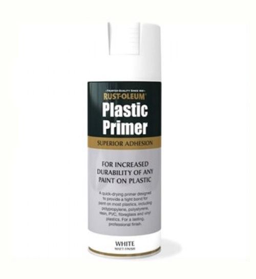 Rust-Oleum Plastic Primer Matt Spray Paint in White, 400ml aerosol