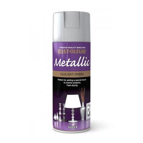 Rust-Oleum 400ml Metallic Elegant Finish Aerosol Spray Paint in Silver with a soft metallic sheen