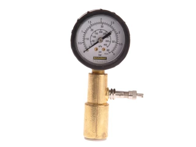 Monument Tools 1512L Pipe Dry Testing Kit with 15 mm push fit fitting and pressure gauge