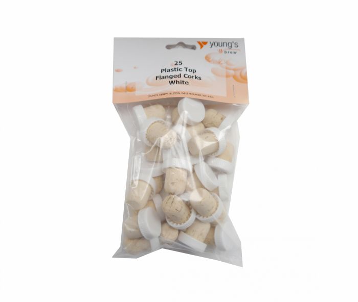 Youngs Plastic Top Flanged Corks White Pack of 25