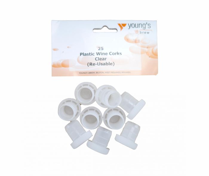 Youngs Re-Usable Plastic Wine Corks in clear, pack of 25