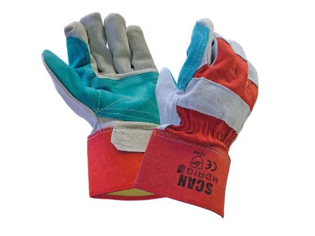 Scan Heavy-Duty Rigger Gloves Size Large in red and cow split leather