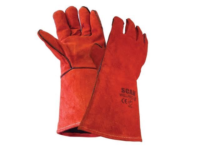 Scan Welder's Gauntlets - Red - L 350mm cowsplit leather safety gloves