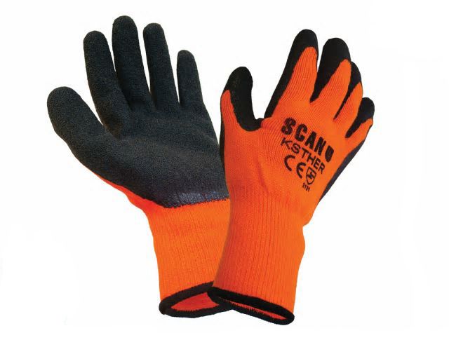 Scan Thermal Latex Coated Gloves Large Size 9 high-visibility with black latex wrinkle finish