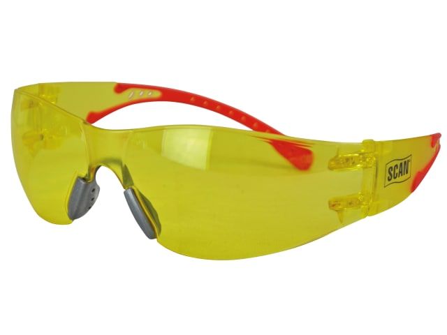 Scan Flexi Spectacle safety glasses in amber with wraparound lens and flexible arms
