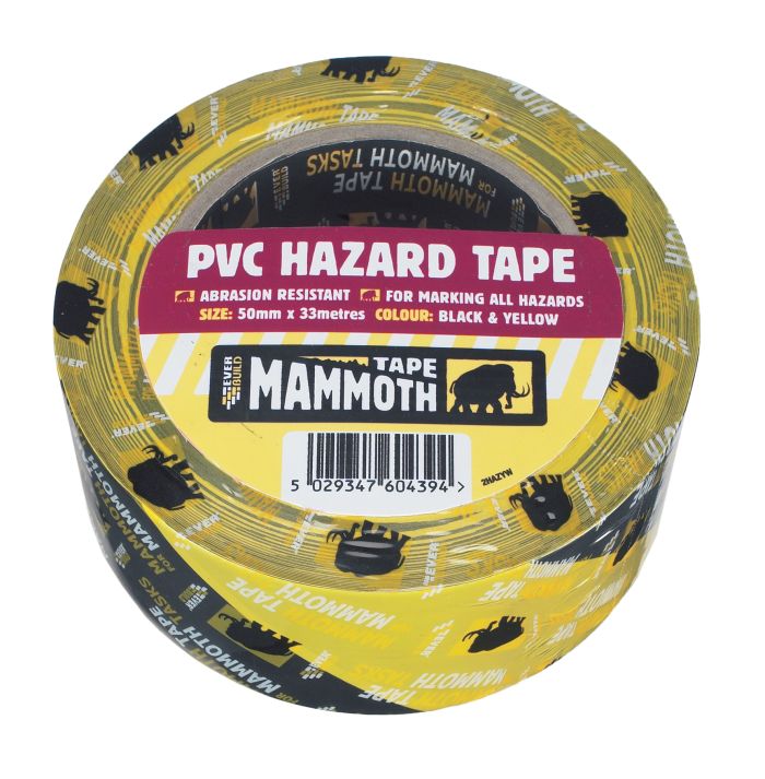 Everbuild Mammoth PVC Hazard Tape 50mm x 33m in black and yellow