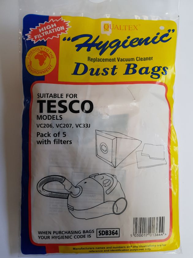 Qualtex paper bags pack of five and two filters for Tesco VC206 and VC207 vacuum cleaners