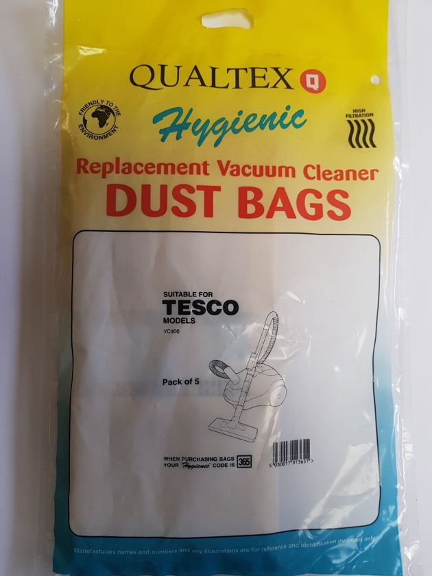 Qualtex replacement paper dust bags for Tesco VC406, pack of 5