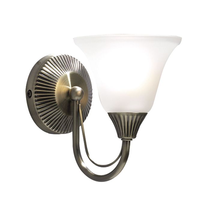 DAR BOS07 Boston Single Wall Light in Antique Brass and Opal Glass