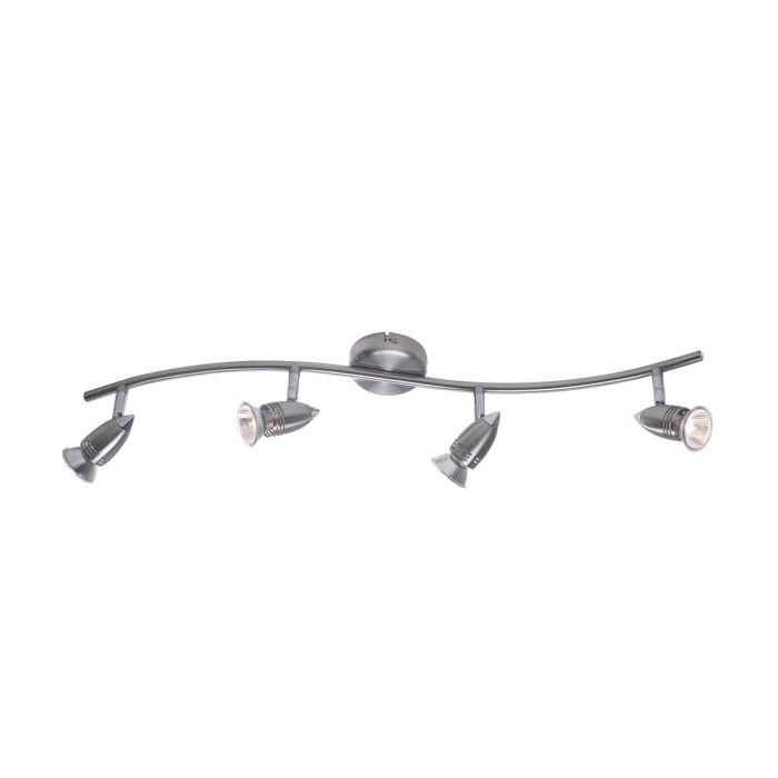 DAR Gemini 4lt Wave Bow Ceiling Light, satin chrome metal 4-light fixture with swivel heads