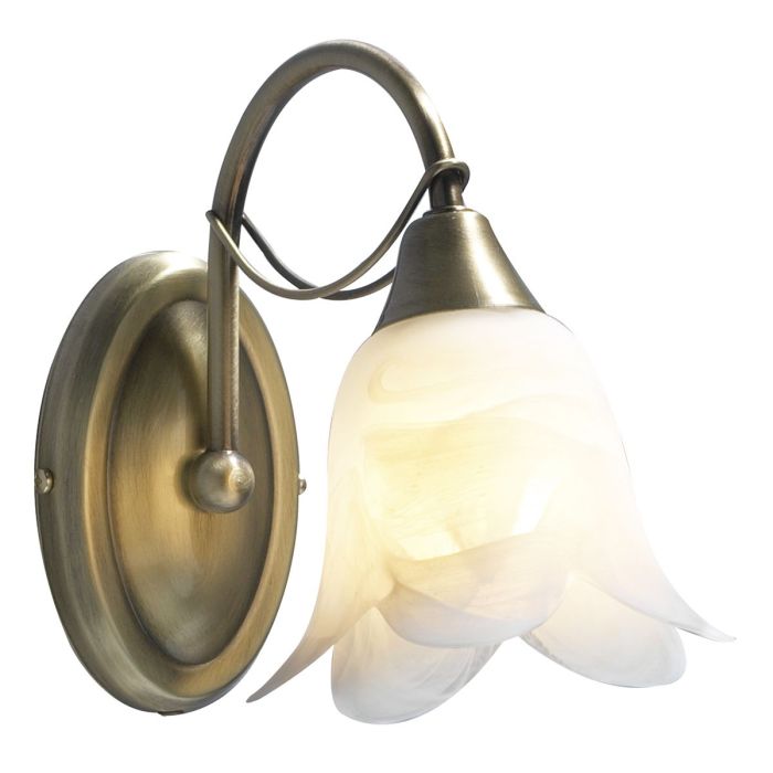 DAR Lighting Doublet Single Wall Light in antique brass with white alabaster glass