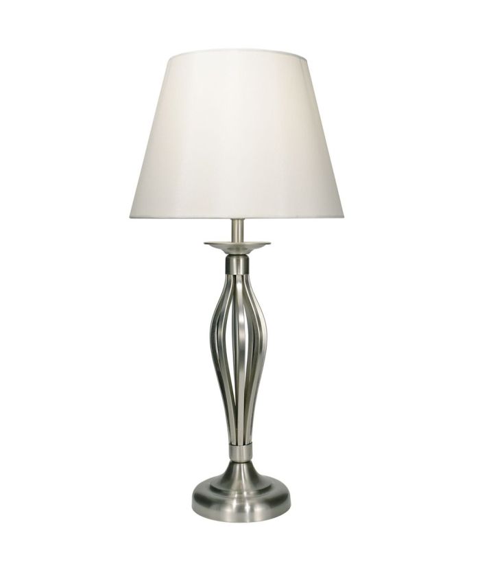 DAR Lighting BYB4046 Bybliss Table Lamp, satin chrome metal base with cream fabric shade, 45 x 27 cm