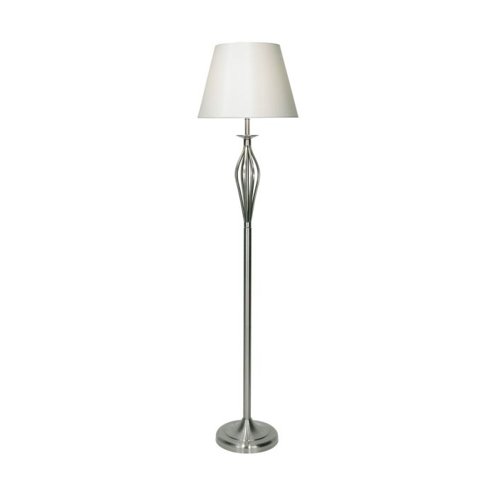 DAR Lighting Bybliss Floor Lamp BYB4946 in satin chrome with a cream fabric shade