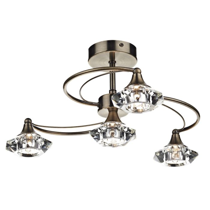 DAR Lighting Luther 4lt Semi Flush Ceiling Light H20 x Ø42cm in antique brass