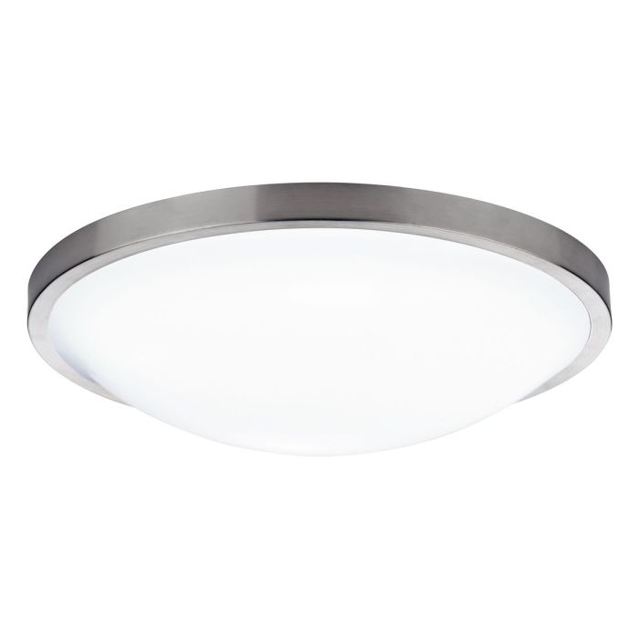 DAR Dover Round Acrylic Flush Ceiling Light IP44 in Satin Chrome