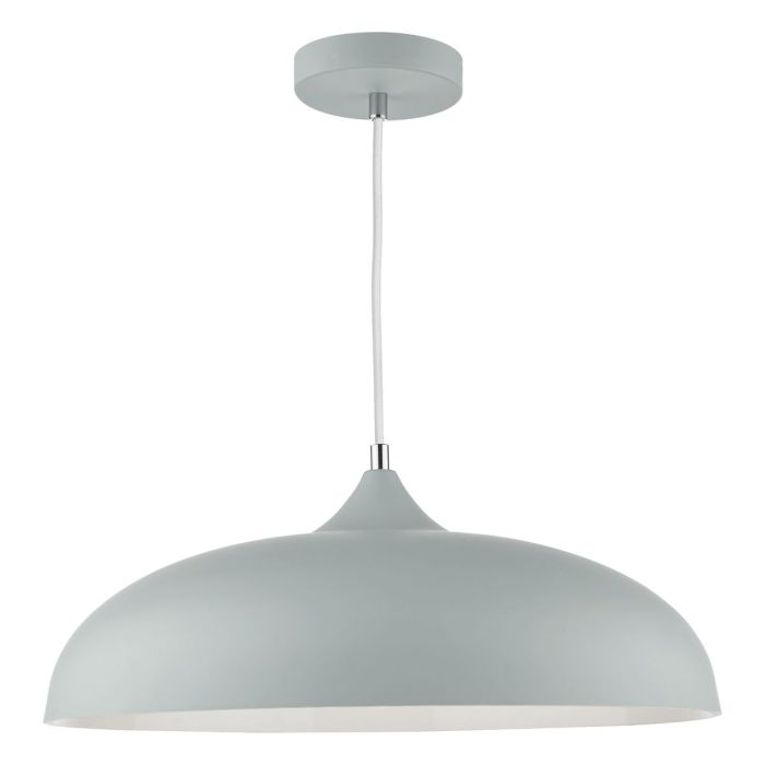 DAR KAE0139 Kaelan 1 Light Ceiling Pendant, Soft Matt Grey metal shade with white inner and braided white cable