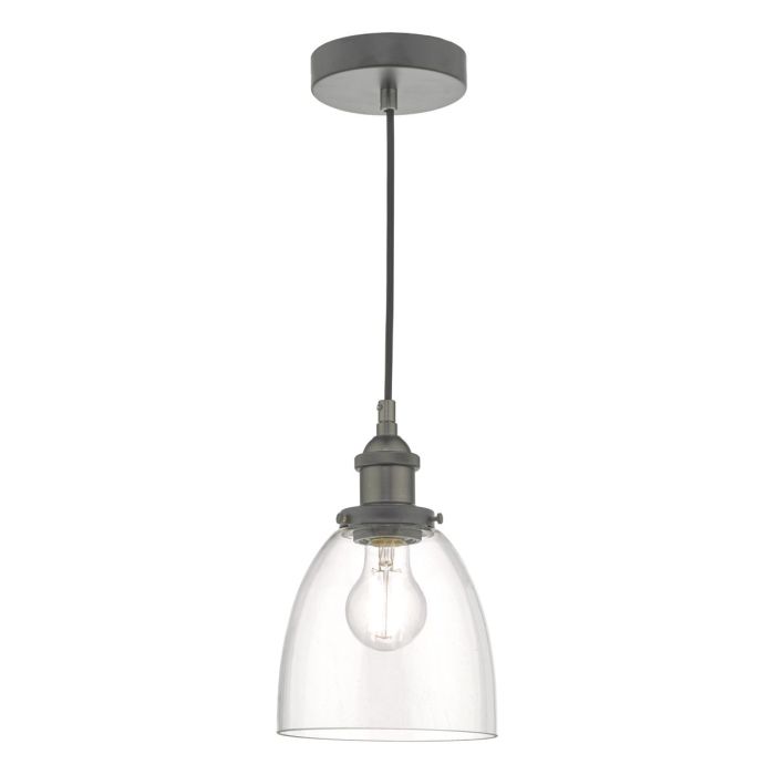 DAR Lighting Arvin ceiling pendant in antique chrome with a clear glass shade
