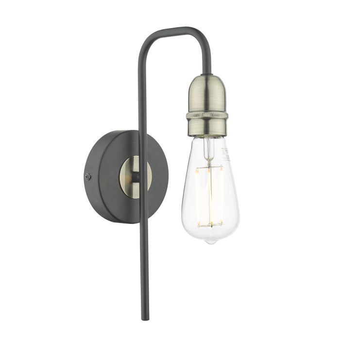 DAR Lighting KIE0722 Kiefer Single Wall Light in matt black and antique brass
