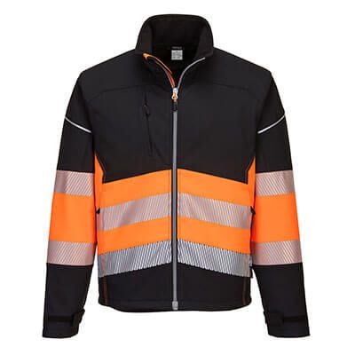 Portwest PW375 PW3 Hi-Vis Class 1 Softshell Jacket in Black/Orange size M